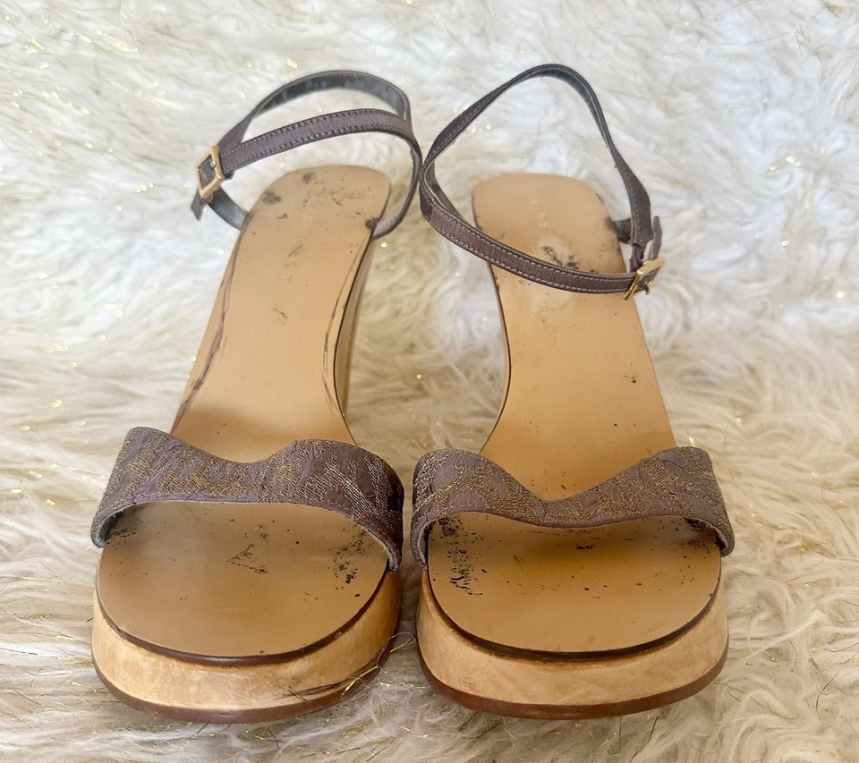 Vintage Nine West Wooden Platform Heels Sandals Size 10 – Strappy RARE Retro Y2K - Image 2 of 4