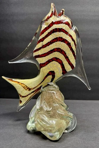 Vintage Italian Art Glass Fish, Hand Blown, Murano Sommerso Style Sculpture 10”