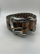 NOCONA TAN Brown Leather belt Floral Tooled Pattern Size 38/with buckle