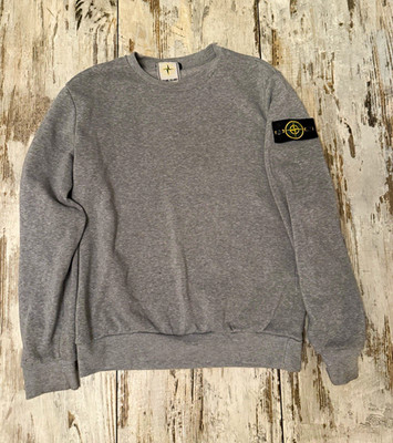 Stone Island Herren Pullover L Grau Rundhals Strick Langarm mit Logo-Patch