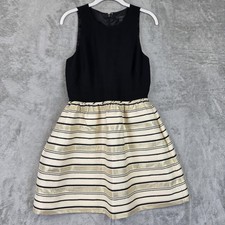 J.Crew Dress Womens 4 Black Gold Stripe Jacquard Fit & Flare Sleeveless Mini