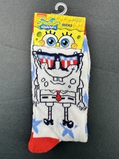 1 Pair SpongeBob SquarePants Men's White Crew Socks 4-10 NEW