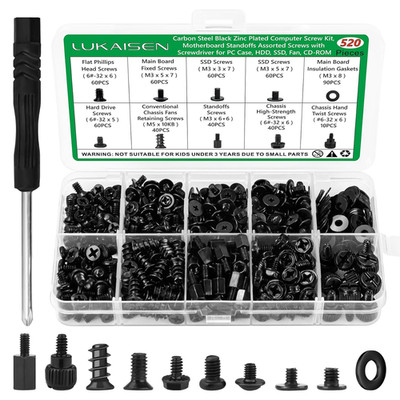 Kit surtido de 520 tornillos computadora 6 32 macho a M3 hembra acero al carbono