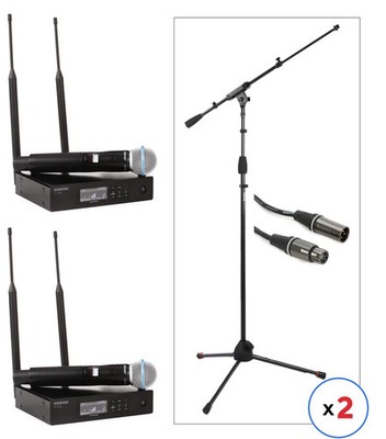 Shure QLXD4 Dual Digital Wireless Systems with BETA58A Microphones, Stands, and