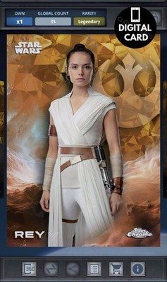 50cc REY - GOLD TOPPS CHROME SAPPHIRE 25 LEGENDARY Star Wars Card Trader