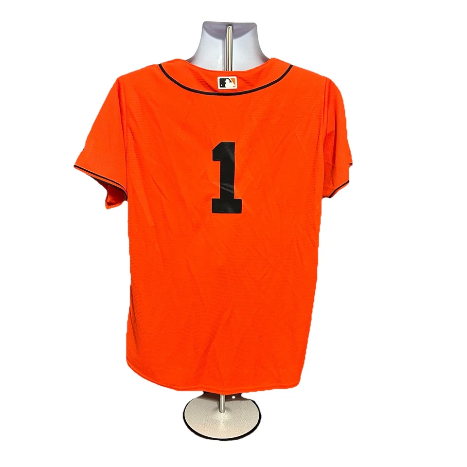 Camiseta deportiva Majestic Cool Base de los Gigantes de San Fran #1 para hombre mediana abotonada naranja MLB Foto 2 de 4