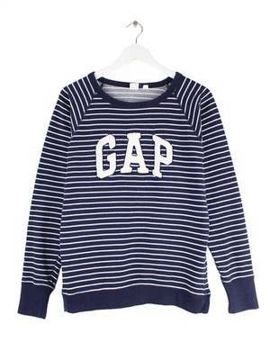 GAP Damen Big textured Logo blue white Striped Sweater sweatshirt women s sz XL