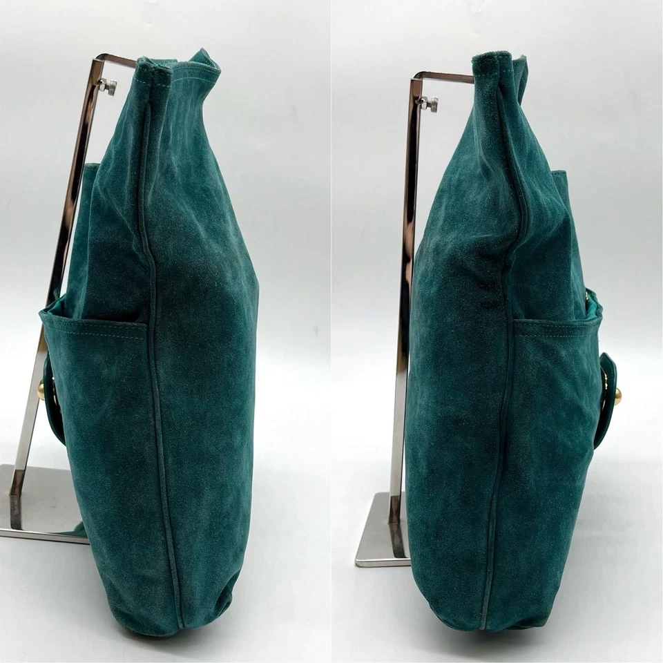 FURLA Дамская сумка сумка с короткими ручками замши кожи зеленый логотип женщин б/у из Японии - Изображение 4 из 4