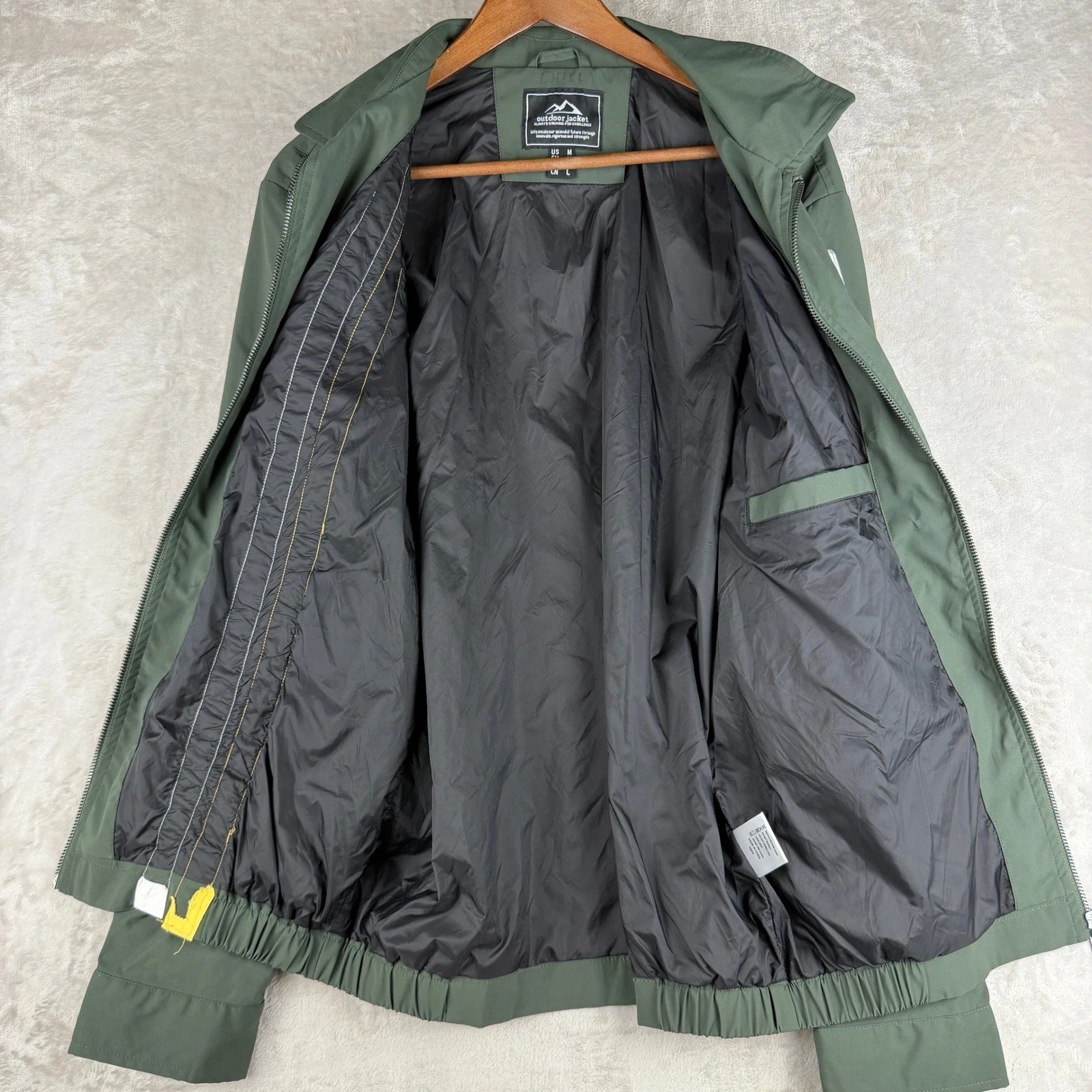 Outdoor Jacket Mens Medium Green Full Zip Racing Style Windbreaker CAB Patch image 4