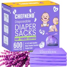 Baby Disposable Diaper Sacks 600 ct. Fresh Baby Powder Scented, Easy-To-Tie...