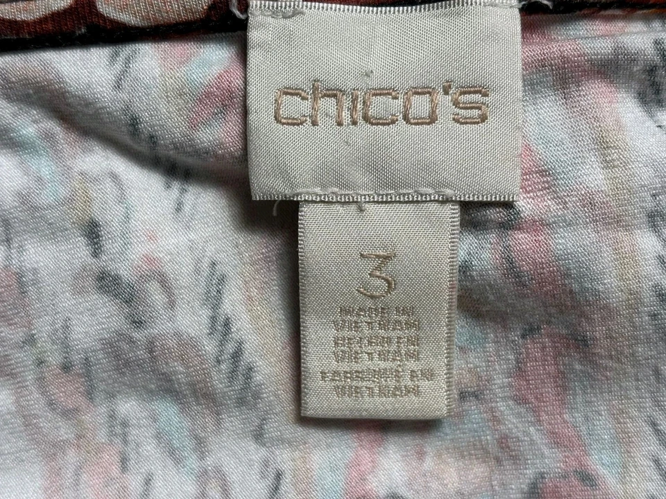 Vestido Campesino Chico's Para Mujer Talla 3 US XL Dije Estampado Rojo Mangas Campana 3/4 Foto 3 de 4