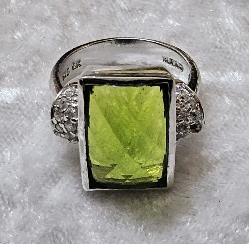 Sterling Silver Rectangle Emerald Cut Peridot Gre… - image 3