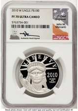 2010-W Proof Platinum Eagle 1 oz John NGC PF70 Mercanti 2352.00 per troy oz