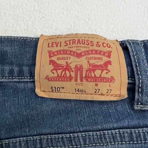 Levis 510 Skinny Boy 27x27 Medium Wash Cotton Blend Stretch Blue Jeans 14 Reg - Picture 5 of 8