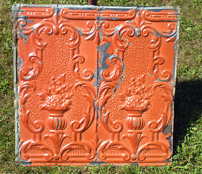 Buy SALE Antique Iridescent Victorian Ceiling Tin Tile Torch Flowers Cabinet Door