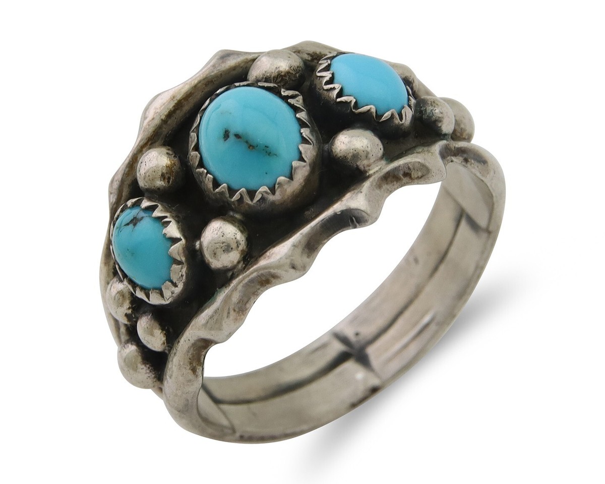 Navajo Ring 925 Silver Natural Blue Turquoise Native Artist