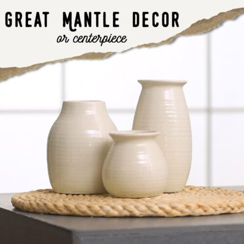 Fortivo Beige Vases for Decor - Rustic Home Decor, Modern Farmhouse Decorations - Picture 4 of 8