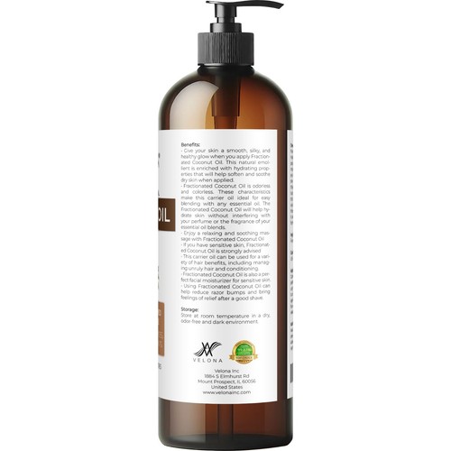 Coconut Oil by Velona - 2 Fl Oz-1 Gal Fractionated Ultra Refined Skin Face Body - Picture 32 of 48