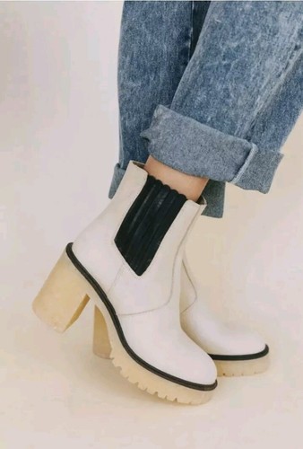 Free People James Chelsea White Genuine Leather Boot Lug Sole NIB EU 39US 8 $188 - 第 2/17 張圖片