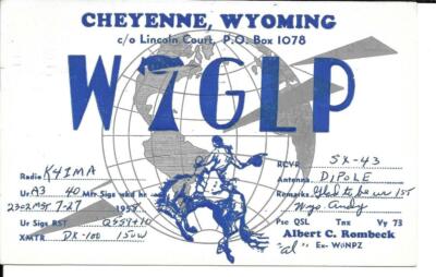 QSL 1958 Cheyenne WY    radio card   