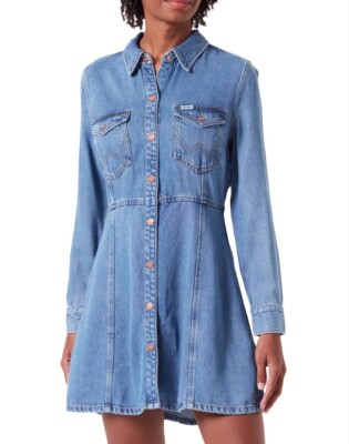 Wrangler A Line Denim Shirt Dress In Size L BRAND NEW UK