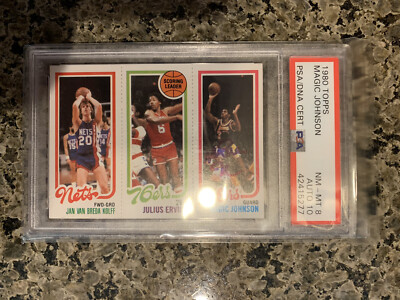 1980 Topps MAGIC JOHNSON RC-JULIUS ERVING-VAN BREDA KOLF PSA 8 AUTO 10 POP 15
