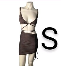 🆕Brown Double Lined Cut Out Side Ruched Mini Dress~Size S