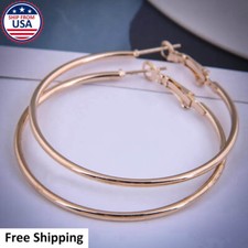 Women Fashion 14K Gold Plated Hoop Thin Earrings Large 40mm Round