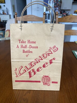 Vintage Near Mint GOOD OLD GLENNON S BEER Pittston Brewing Corp Paper Bag RARE