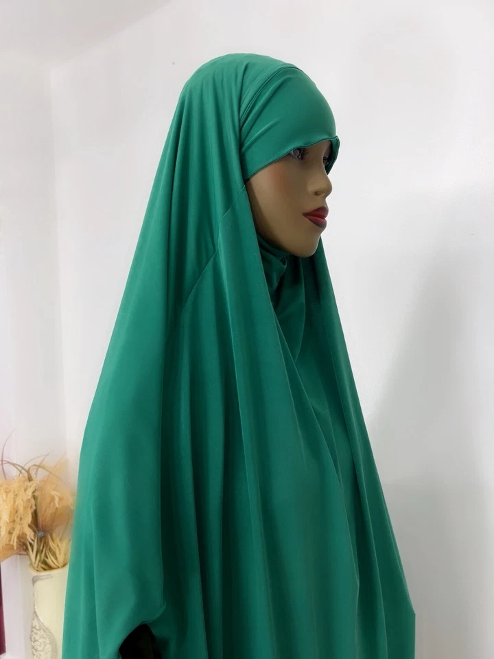 Capa Larga Verde Hijab Niqab Hombros Cortos Bordes Rizados Lazo Atrás Lycra Talla Libre Foto 4 de 4