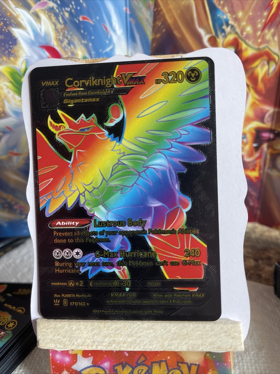 Custom Pokémon Black Foil Card Corviknight VMAX Rainbow Fan Art