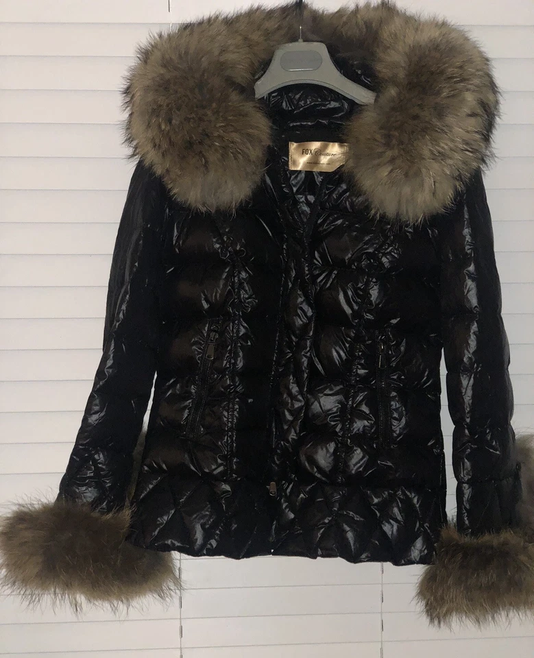 Fox Couture Puffer Down Winter Coat Size M With Real Fur Hood - Image 2 of 4