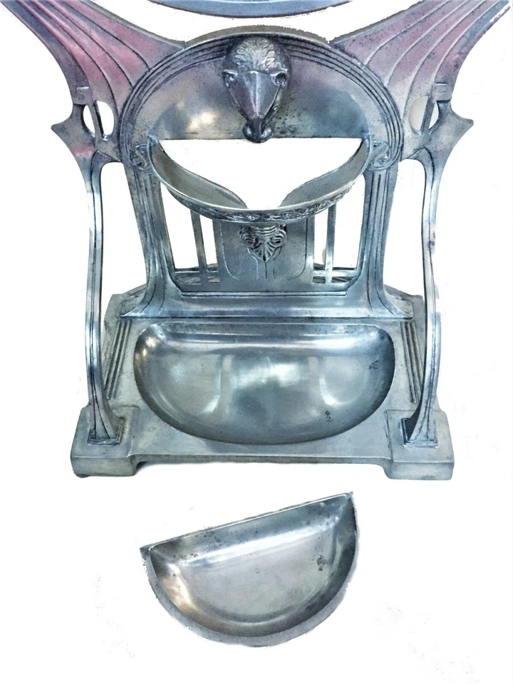 Espejo de tocador de mesa alemán Jugenstil Grand plateado, aprox. 1900 Foto 4 de 4