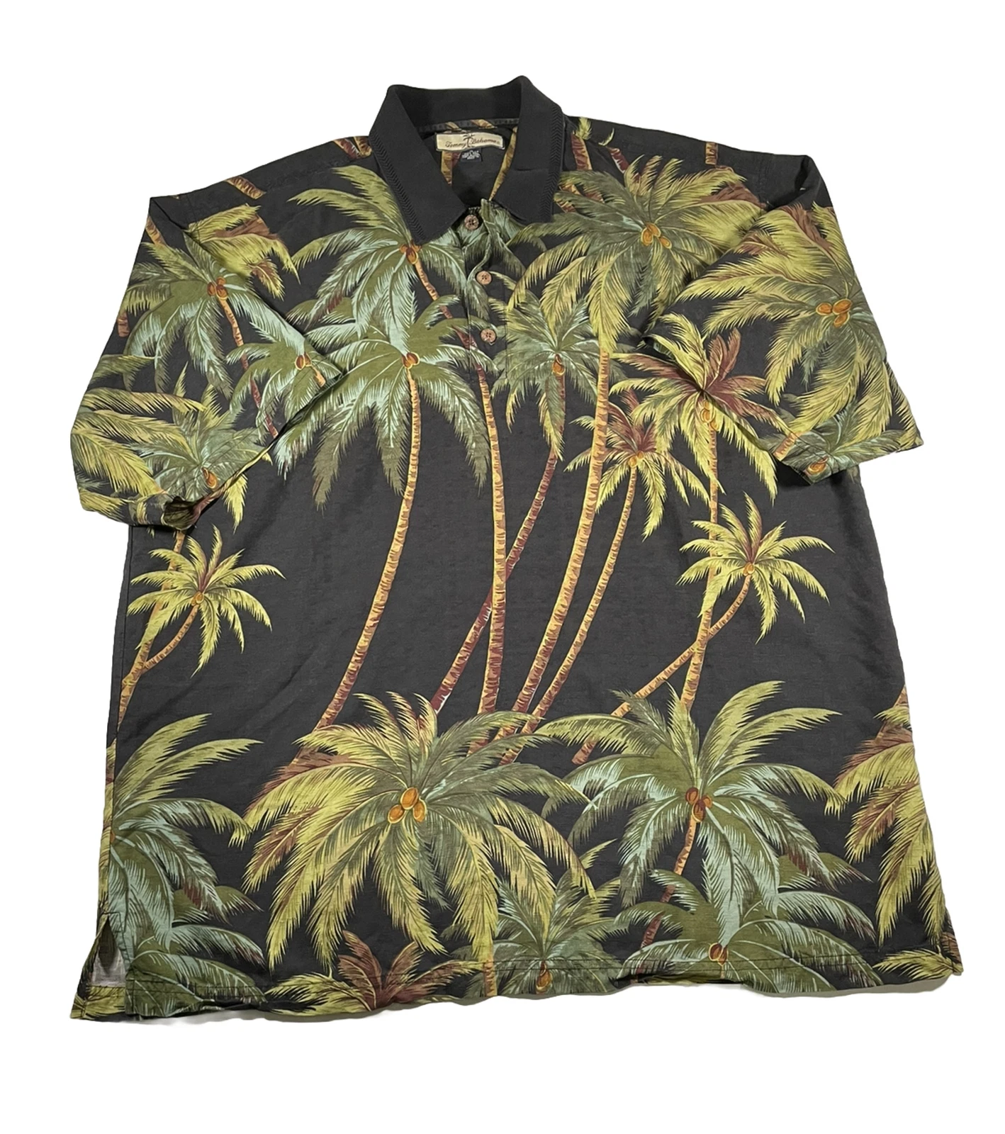 Tommy Bahama Silk Shirt XL Palm Trees All Over Print Button Up Casual Preowned