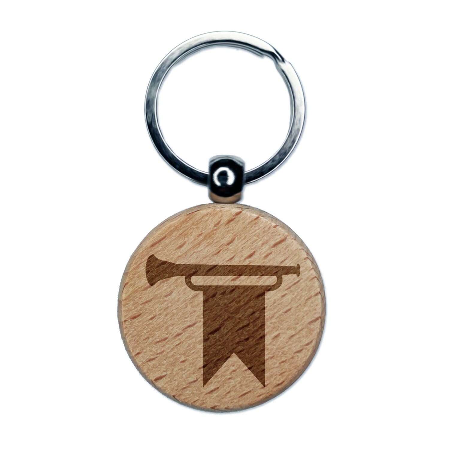 Royal Medieval Trumpet & Banner Engraved Wooden Keychain Charm