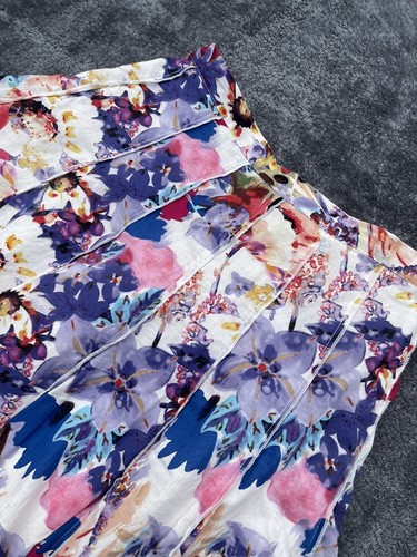Pleated Floral Skirt Art Wear Pin Tuck Water Color Maxi PXS XSP XS Petite 4451 - Picture 3 of 7