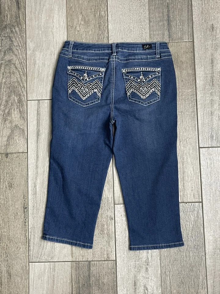 Pantalones de mezclilla Earl Crop elásticos para mujer talla 10 tiro medio azul 30X19 envío rápido Foto 2 de 4