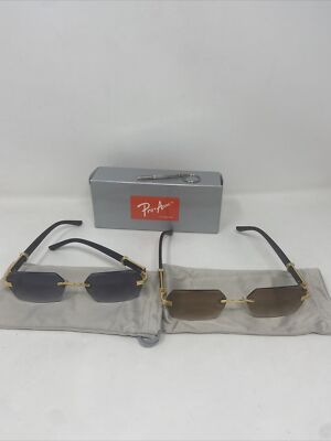 Pro Acme Eyewear Rimless Rectangle Sunglasses 2 Pairs Gold & Gray Gradient  New