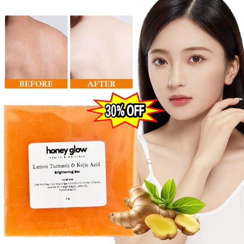 Honey Glow Lemon Turmeric Kojic Acid Soap Bar Turmeric FaceBody Soap New!