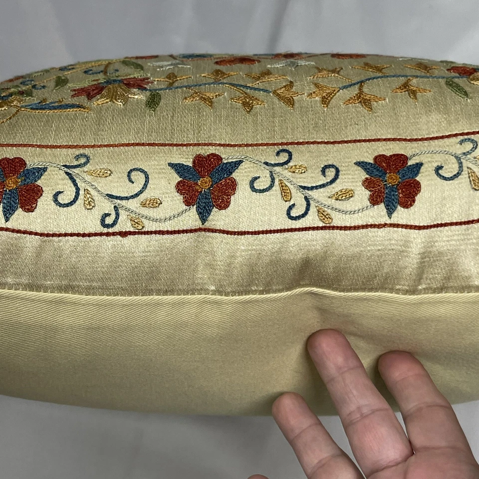 Silk Hand-Embroidered Suzani Pillow Decorative Down Fill Elegant Excellent Cond. - Image 3 of 4