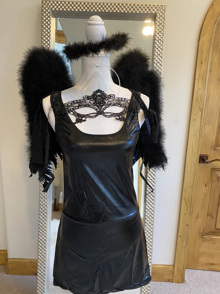 Disfraz Ángel Oscuro Mujer - Premium con alas, vestido, máscara y halo Talla SML/MED Foto 2 de 4