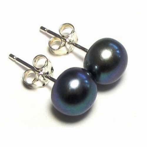 Natural 6-7mm Genuine Black freshwater Pearl Stud Earring - Picture 2 of 3
