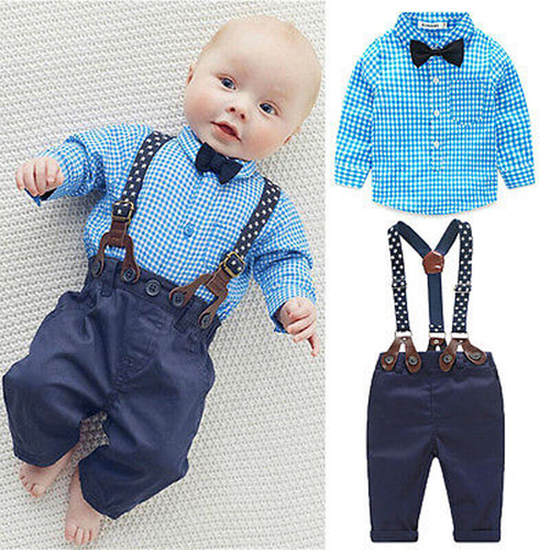 Bebé recién nacido niños Traje Mono Formal Pantalones Fiesta Set Moño Corbata Boda Trajes - Imagen 13 de 22
