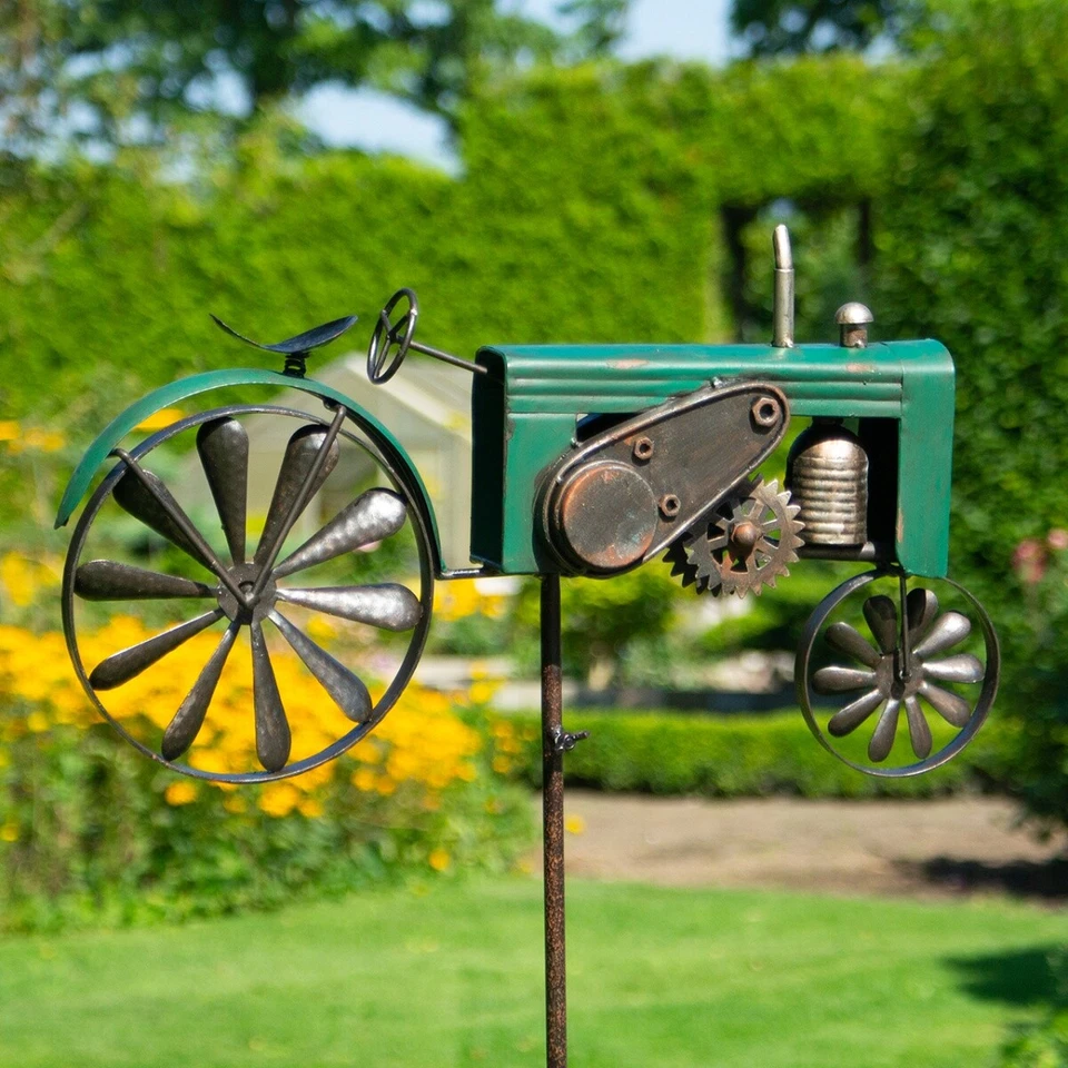 CIM Metall Windrad Traktor Grün Antik-Effekt Gartenstecker Dekoration Vintage - Bild 2 von 2