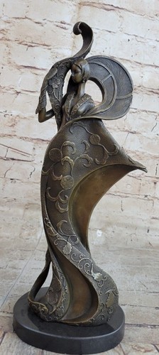 Bronze Sculpture an Erte Tribute by Mavchi Hot Cast Detailed Marble Base Figure - Picture 3 of 10