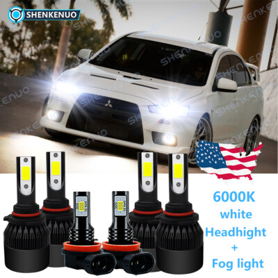 For Mitsubishi Lancer 2008-2017 Combo 6x Upgrade LED Headlight + Fog Light Bulbs
