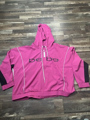 NWT Bebe Sport Women Color Pop Windbreaker Hooded Jacket Pink Sz 3XL $104 Retail
