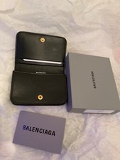 NEW BALENCIAGA Black Pebble Leather Card Case Leather Wallet w/ Dust Bag