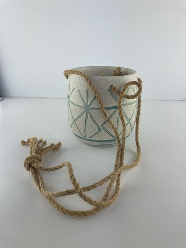 Satin Speckled Glaze Studio Pottery Turquiose Tribal Design Hanging Planter 5” - Picture 2 of 8