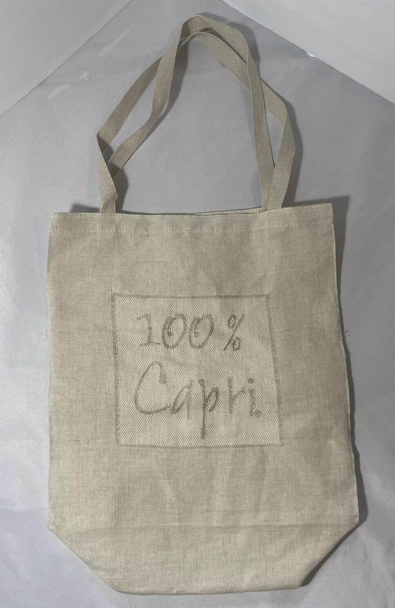 100% Capri Beige Linen Fabric Tote Bag Excellent